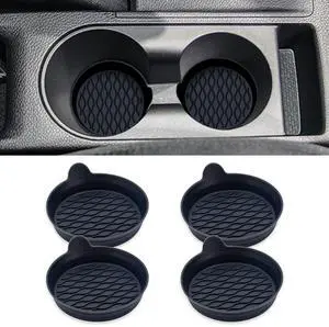 4 Pack 2.75 Inch Silicone Wave Car Cup Coasters, Black | recessed insert design, soft contact surface, slip-resistant backing, fits matching holders, car interior accessories 4 Pack 2.75 Inch Silicone Wave Car Cup Coasters, Black | recessed insert design, soft contact surface, slip-resistant backing, fits matching holders, car interior accessories