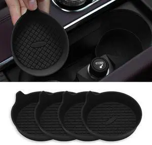 4 Pack 2.75 Inch Silicone Car Cup Holder Coasters, Black | recessed insert design, waterproof surface, slip-resistant backing, fits matching holders, car interior accessories 4 Pack 2.75 Inch Silicone Car Cup Holder Coasters, Black | recessed insert design, waterproof surface, slip-resistant backing, fits matching holders, car interior accessories