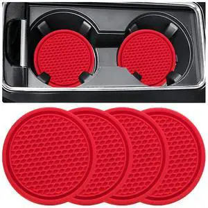 Car Cup Coaster, 4PCS Universal Auto Non-Slip Cup Holder Embedded in Ornaments Coaster, Car Interior Accessories Sets, Red Car Cup Coaster, 4PCS Universal Auto Non-Slip Cup Holder Embedded in Ornaments Coaster, Car Interior Accessories Sets, Red