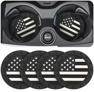4PCS 2.75 Inch PVC American Flag Cup Holder Coasters, Black | non-slip surface, spill and scratch barrier, rinse-clean design, fits matching console recesses, car interior accessories 4PCS 2.75 Inch PVC American Flag Cup Holder Coasters, Black | non-slip surface, spill and scratch barrier, rinse-clean design, fits matching console recesses, car interior accessories