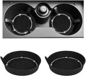 2PCS Bling Car Coasters, Non-Slip Silicone Auto Cup Holder Inserts Crystal Water Bottle Pads, Universal Dustproof Rhinestone Drink Mats Interior Accessories for Cars Trucks RVs (Black) 2PCS Bling Car Coasters, Non-Slip Silicone Auto Cup Holder Inserts Crystal Water Bottle Pads, Universal Dustproof Rhinestone Drink Mats Interior Accessories for Cars Trucks RVs (Black)
