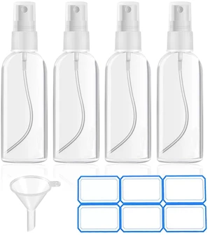 4 Pack 2 Oz (50ml) Mini Spray Bottles Clear, Plastic | Travel Size Refillable Spray Bottles Leak Proof with Funnels and Labels 4 Pack 2 Oz (50ml) Mini Spray Bottles Clear, Plastic | Travel Size Refillable Spray Bottles Leak Proof with Funnels and Labels