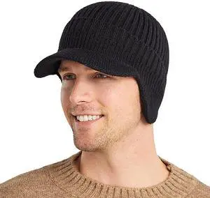 UTOWO Men Winter Hat Knit Cable Visor Beanie Warm Knit Earflaps Hats for Outdoor Sport Black UTOWO Men Winter Hat Knit Cable Visor Beanie Warm Knit Earflaps Hats for Outdoor Sport Black