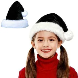 LKQBBSZ Black Santa Hat for Child Unisex Velvet Christmas hat Comfort Xmas Hat Extra Plush for Christmas New Year Festive Holiday Party LKQBBSZ Black Santa Hat for Child Unisex Velvet Christmas hat Comfort Xmas Hat Extra Plush for Christmas New Year Festive Holiday Party