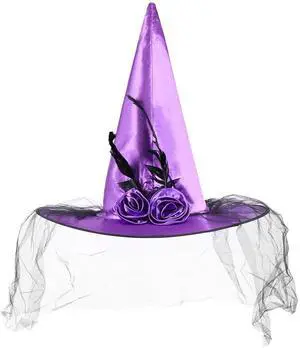 FUSHENMU JXITON Halloween Witch Hat Women Witches Hat with Veil for Women Halloween Costume Party,Purple FUSHENMU JXITON Halloween Witch Hat Women Witches Hat with Veil for Women Halloween Costume Party,Purple