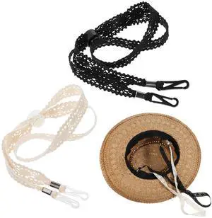 2 PCS Hat Straps for Wind, Adjustable Beige Black Chin Cord, Lace Sun Hat Chin Strap with Clips, Replacement Lace Windproof Keeper String for Women Outdoor Hats 2 PCS Hat Straps for Wind, Adjustable Beige Black Chin Cord, Lace Sun Hat Chin Strap with Clips, Replacement Lace Windproof Keeper String for Women Outdoor Hats