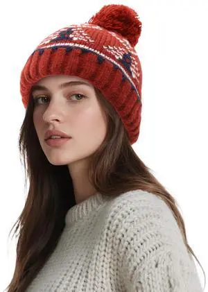 DOCILA Winter Knit Beanie Women Pom Pom Cable Knit Cuff Red Beanie Chunky Warm Snow Skii Stocking Cap for Festival Holiday DOCILA Winter Knit Beanie Women Pom Pom Cable Knit Cuff Red Beanie Chunky Warm Snow Skii Stocking Cap for Festival Holiday