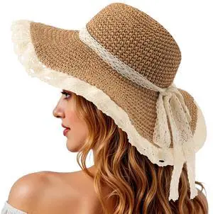 TOBEHIGHER Beach Hats for Women, UPF 50+ Packable Sun Hat, Khaki | Foldable RollUp, LaceTrimmed Straw Hat, for Beach, Travel, Vacation, Hiking, Camping, Gardening & Summer Sun Protection TOBEHIGHER Beach Hats for Women, UPF 50+ Packable Sun Hat, Khaki | Foldable RollUp, LaceTrimmed Straw Hat, for Beach, Travel, Vacation, Hiking, Camping, Gardening & Summer Sun Protection