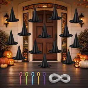 13PC Hanging Witch Hats, Indoor Outdoor Porch Halloween Decor | Floating Witches Hats to Hang for Indoor Outdoor Porch Party, Witch Hat Decorations for Hocus Pocus Theme 13PC Hanging Witch Hats, Indoor Outdoor Porch Halloween Decor | Floating Witches Hats to Hang for Indoor Outdoor Porch Party, Witch Hat Decorations for Hocus Pocus Theme