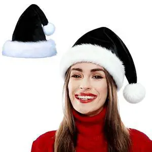 LKQBBSZ Christmas Hat Santa Claus Hats Thicken Xmas Holiday Hat Women Men for Christmas New Year Festive Party Supplies (Black-Adult) LKQBBSZ Christmas Hat Santa Claus Hats Thicken Xmas Holiday Hat Women Men for Christmas New Year Festive Party Supplies (Black-Adult)
