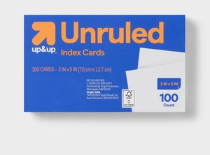 100ct 3" x 5" Unruled Index Cards White - up&up: Paper Basics, 110 Paper Weight, Uncoated, 3x5 Card Indexing 100ct 3" x 5" Unruled Index Cards White - up&up: Paper Basics, 110 Paper Weight, Uncoated, 3x5 Card Indexing