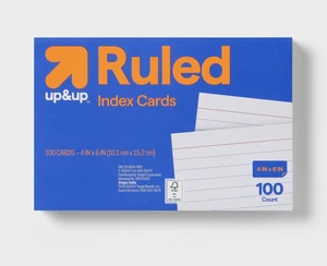 100ct 4" x 6" Ruled Index Cards White - up&up: College Rule, Uncoated, 72 lb, Paper Basics, 4x6 Note Card Size 100ct 4" x 6" Ruled Index Cards White - up&up: College Rule, Uncoated, 72 lb, Paper Basics, 4x6 Note Card Size