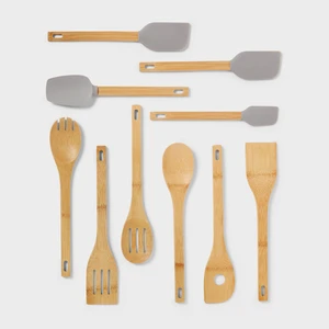 10pc Bamboo Utensil Set with Silicone Natural Wood - Room Essentials 10pc Bamboo Utensil Set with Silicone Natural Wood - Room Essentials