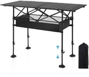 Folding Camping Table, Aluminum Roll-up Picnic Backpacking Table | Adjustable Height Camping Table Portable Picnic Dining Table Folding Card Table w/Handle Lightweight for Indoor Outdoor Folding Camping Table, Aluminum Roll-up Picnic Backpacking Table | Adjustable Height Camping Table Portable Picnic Dining Table Folding Card Table w/Handle Lightweight for Indoor Outdoor