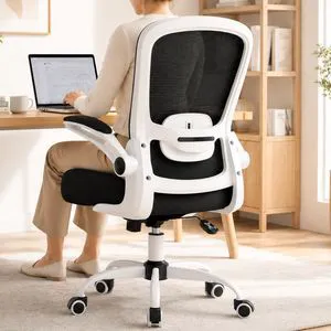 Ergonomic Office Chair - Desk Chair with Flip-up Armrests & 135° Recline, Adjustable Lumbar Support - Space-Saving Task Chair for Business/Team Office & Home (White Frame-Black, 300lbs) Ergonomic Office Chair - Desk Chair with Flip-up Armrests & 135° Recline, Adjustable Lumbar Support - Space-Saving Task Chair for Business/Team Office & Home (White Frame-Black, 300lbs)