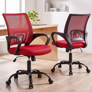 Ergonomic Office Chair, Mid-Back Executive Desk Chair 2 Pack | Comfortable Lumbar Support, Breathable Backrest, Fixed Armrest, Height Adjustable, 360° Swivel, Computer Gaming, Red Ergonomic Office Chair, Mid-Back Executive Desk Chair 2 Pack | Comfortable Lumbar Support, Breathable Backrest, Fixed Armrest, Height Adjustable, 360° Swivel, Computer Gaming, Red