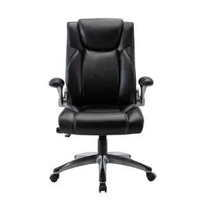 Ergonomic Office Chair, High Back Leather Desk Chair with Adjustable Lumbar Knob, Thick Cushion Seat, Flip-up Armrests, Rocking Function, Computer Chair for Home Office, Black Ergonomic Office Chair, High Back Leather Desk Chair with Adjustable Lumbar Knob, Thick Cushion Seat, Flip-up Armrests, Rocking Function, Computer Chair for Home Office, Black