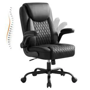 PU Leather Office Chair, Home Desk Chair with Flip-up Arms, Black | Ergonomic Back, Memory Foam Cushion, Comfy Executive Chair for Home Office Gaming, Flexible Rocking, Heavy Duty Chairs PU Leather Office Chair, Home Desk Chair with Flip-up Arms, Black | Ergonomic Back, Memory Foam Cushion, Comfy Executive Chair for Home Office Gaming, Flexible Rocking, Heavy Duty Chairs
