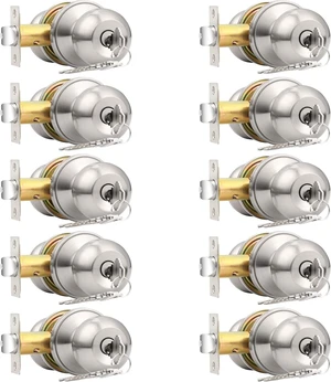 10 Pack Brushed Nickel Keyed Alike Entry Door Knobs Single Cylinder Security Lock Set Round Ball Entrance Door Hardware with Adjustable Backset 10 Pack Brushed Nickel Keyed Alike Entry Door Knobs Single Cylinder Security Lock Set Round Ball Entrance Door Hardware with Adjustable Backset