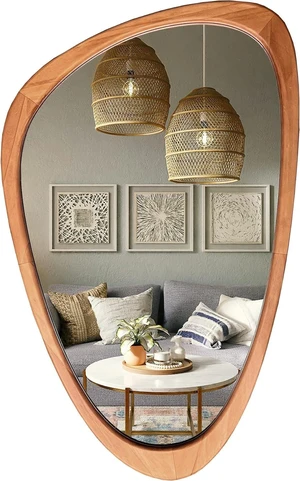 Irregular Asymmetrical Wall Mirror, Modern Wood Framed Decorative Accent Mirror, HD Reflection Freeform Art Mirror for Bedroom Living Room Entryway Hallway, 30" H x 19" W Irregular Asymmetrical Wall Mirror, Modern Wood Framed Decorative Accent Mirror, HD Reflection Freeform Art Mirror for Bedroom Living Room Entryway Hallway, 30" H x 19" W