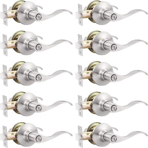 10Pack Satin Nickel Wave Privacy Door Levers Keyless Interior Door Handles with ThumbTurn Lock for Bedroom and Bathroom Fits 13/8" to 13/4" Doors 10Pack Satin Nickel Wave Privacy Door Levers Keyless Interior Door Handles with ThumbTurn Lock for Bedroom and Bathroom Fits 13/8" to 13/4" Doors