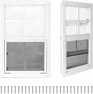 2 Pack 12" x 18" White Sliding Shed Windows, Aluminum Alloy Frame Tempered Glass with Fiberglass Screen, Flush Mount Ventilation Windows for Chicken Coop Playhouse Barn Garage 2 Pack 12" x 18" White Sliding Shed Windows, Aluminum Alloy Frame Tempered Glass with Fiberglass Screen, Flush Mount Ventilation Windows for Chicken Coop Playhouse Barn Garage