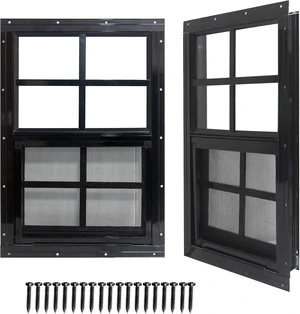 2 Pack 14" x 21" Black Sliding Shed Windows, Aluminum Frame Tempered Glass with Fiberglass Screen, Flush Mount Ventilation Windows for Chicken Coop Playhouse Garage Barn 2 Pack 14" x 21" Black Sliding Shed Windows, Aluminum Frame Tempered Glass with Fiberglass Screen, Flush Mount Ventilation Windows for Chicken Coop Playhouse Garage Barn