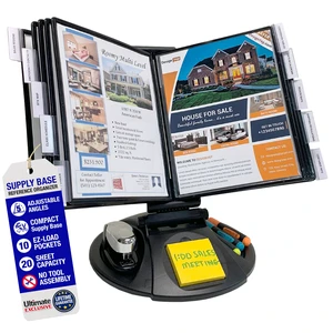 AdjustaView Supply Base Desk Reference Display Organizer BK | 5 Adjustable Viewing Angles PLUS Functional Supply Storage Base, 10 Letter Size EZ-Load Black Pockets, Easy No Tool Assembly AdjustaView Supply Base Desk Reference Display Organizer BK | 5 Adjustable Viewing Angles PLUS Functional Supply Storage Base, 10 Letter Size EZ-Load Black Pockets, Easy No Tool Assembly