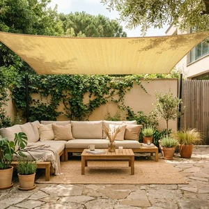 16' x 16' Beige Rectangle Sun Shade Sail for Patio | HDPE Water & Air Permeable Fabric, 95% UV Block , Outdoor Canopy for Garden Backyard and Deck, Customizable 16' x 16' Beige Rectangle Sun Shade Sail for Patio | HDPE Water & Air Permeable Fabric, 95% UV Block , Outdoor Canopy for Garden Backyard and Deck, Customizable