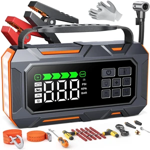 16-in-1 8000A Car Battery Jump Starter with Air Compressor 160PSI, Jump Starter Jump Box (All Gas 12L Diesel) with Portable Jumper Cables, Auto-Shutoff Tire Inflator, Gloves, Tow Rope 16-in-1 8000A Car Battery Jump Starter with Air Compressor 160PSI, Jump Starter Jump Box (All Gas 12L Diesel) with Portable Jumper Cables, Auto-Shutoff Tire Inflator, Gloves, Tow Rope