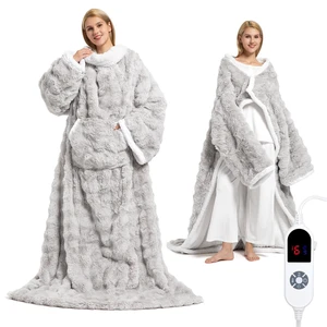 Wearable Heated Blanket, Luxury Faux Fur & Sherpa Electric Throw Blanket with Sleeves, Foot Pockets, Heated Robe for Women Men Gift, 6 Heat Levels & 12H Timer, ETL & FCC Certified, 52"x 72" Light Grey Wearable Heated Blanket, Luxury Faux Fur & Sherpa Electric Throw Blanket with Sleeves, Foot Pockets, Heated Robe for Women Men Gift, 6 Heat Levels & 12H Timer, ETL & FCC Certified, 52"x 72" Light Grey