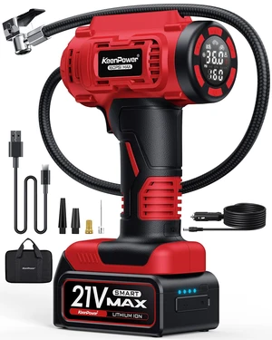 Cordless Tire Inflator Portable Air Compressor, 160PSI Car Tire Air Pump, 21V Rechargeable Battery Powered Air Compressor, Dual Power, Larger HD Digital Gauge w/4+N Smart Modes (Red) Cordless Tire Inflator Portable Air Compressor, 160PSI Car Tire Air Pump, 21V Rechargeable Battery Powered Air Compressor, Dual Power, Larger HD Digital Gauge w/4+N Smart Modes (Red)