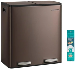Trash Can, 2 x 8 Gallon (2 x 30 L) Double Compartment | Garbage Can for Recycling, with 15 Liner Bags, Soft-Close Lids, Removable Buckets, Stainless Steel, Brown ULTB160MZ01 Trash Can, 2 x 8 Gallon (2 x 30 L) Double Compartment | Garbage Can for Recycling, with 15 Liner Bags, Soft-Close Lids, Removable Buckets, Stainless Steel, Brown ULTB160MZ01