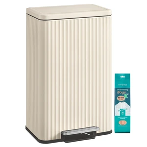 Trash Can, 13 Gallon (50 L), Stainless Steel, with Lid, Pedal | Garbage Can for Kitchen, with Soft Close, Removable Inner Bucket, 15 Trash Bags (Code K) Included, Cream White ULTB586LZ01 Trash Can, 13 Gallon (50 L), Stainless Steel, with Lid, Pedal | Garbage Can for Kitchen, with Soft Close, Removable Inner Bucket, 15 Trash Bags (Code K) Included, Cream White ULTB586LZ01