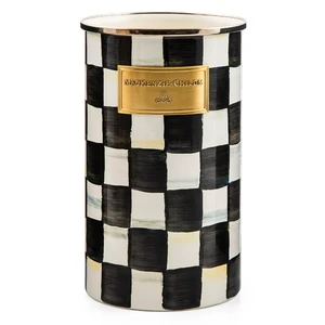 Enamel Utensil Holder, Black-and-White Courtly Check | Hand-painted design, made from enameled steel, ideal for storing and organizing kitchen utensils, 5" dia. x 8.5" H Enamel Utensil Holder, Black-and-White Courtly Check | Hand-painted design, made from enameled steel, ideal for storing and organizing kitchen utensils, 5" dia. x 8.5" H