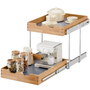 2 Tier Pull Out Cabinet Organizer (17"W x 21"D), Double Tier Slide out Wood Drawer Shelf, Pull Out Shelves for Base Cabinet Organization in Kitchen, Pantry, Bathroom 2 Tier Pull Out Cabinet Organizer (17"W x 21"D), Double Tier Slide out Wood Drawer Shelf, Pull Out Shelves for Base Cabinet Organization in Kitchen, Pantry, Bathroom
