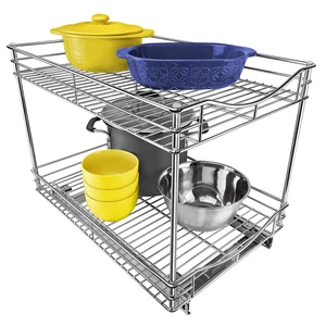Pull Out Cabinet Organizer, 2-Tier Slide Out Drawer | 14W x 21D chrome 2-Tier pull-out shelves add easy-access storage for pots, pans, cookware and kitchen essentials in cabinets Pull Out Cabinet Organizer, 2-Tier Slide Out Drawer | 14W x 21D chrome 2-Tier pull-out shelves add easy-access storage for pots, pans, cookware and kitchen essentials in cabinets