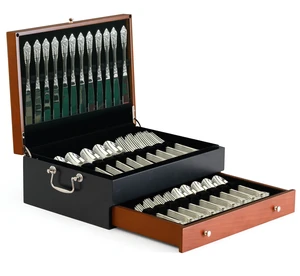 Silverware Storage Box Silverware Chest Case for Silver Flatware with Lid | Serves 14 With Tarnish Proof Dual Tone Outer Finish Felt Lining Inside and Drawer Includes Silver Polishing Cloth Silverware Storage Box Silverware Chest Case for Silver Flatware with Lid | Serves 14 With Tarnish Proof Dual Tone Outer Finish Felt Lining Inside and Drawer Includes Silver Polishing Cloth