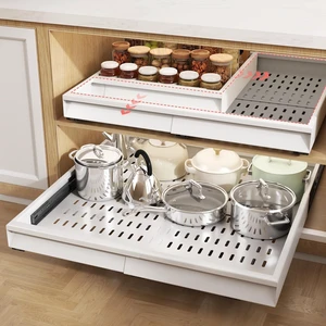 Pull Out Cabinet Organizer, 4-Side Expandable to Fit Most Cabinets, 3 Rail Slide Out Drawers with Raising Pad for Framed & Frameless Cabinets, 15"-25" W x 17"-24" D, White, 2 Pack Pull Out Cabinet Organizer, 4-Side Expandable to Fit Most Cabinets, 3 Rail Slide Out Drawers with Raising Pad for Framed & Frameless Cabinets, 15"-25" W x 17"-24" D, White, 2 Pack