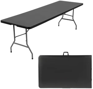 | 8FT Folding Table | Black | Portable Plastic Table | with Carry Handle | Waterproof & Foldable Table Design | Steel Frame with Lock | for Events, Camping, Indoor & Outdoor Use | 8FT Folding Table | Black | Portable Plastic Table | with Carry Handle | Waterproof & Foldable Table Design | Steel Frame with Lock | for Events, Camping, Indoor & Outdoor Use