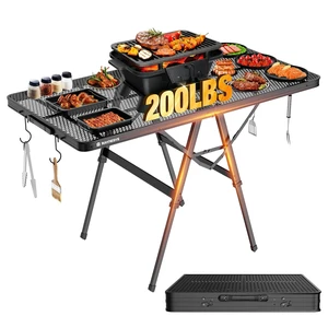 Portable Folding Grill Table for Ourdoor, Camping, Picnic, BBQ | Foldable Grill Table with Mesh Desktop, 200lbs 4Ft Height Adjustable Metal Table, 47.24" L x 23.62" W Portable Folding Grill Table for Ourdoor, Camping, Picnic, BBQ | Foldable Grill Table with Mesh Desktop, 200lbs 4Ft Height Adjustable Metal Table, 47.24" L x 23.62" W