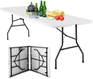 | 8FT Folding Table | White | Portable Plastic Table | with Carry Handle | Waterproof & Foldable Table Design | Steel Frame with Lock | for Events, Camping, Indoor & Outdoor Use | 8FT Folding Table | White | Portable Plastic Table | with Carry Handle | Waterproof & Foldable Table Design | Steel Frame with Lock | for Events, Camping, Indoor & Outdoor Use