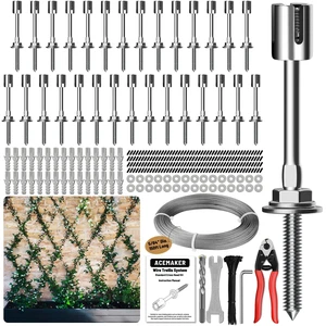 Wire Trellis Kit, 30-Set 5/64 Crosshead with Cutter & 150ft Cable | T316 Marine Grade Stainless Steel, Wall-Mounted Cable Trellis for Climbing Plants Outdoor, Garden Fence Espalier System Wire Trellis Kit, 30-Set 5/64 Crosshead with Cutter & 150ft Cable | T316 Marine Grade Stainless Steel, Wall-Mounted Cable Trellis for Climbing Plants Outdoor, Garden Fence Espalier System