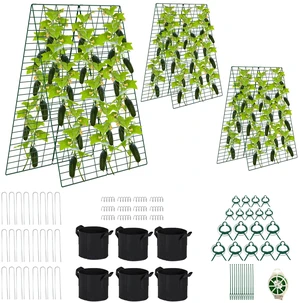 Foldable Cucumber Trellis 48" L x 34" W - 3 Pack | A-Frame Trellis, Climbing Plants Support Raised Bed Trellis, with Twist Ties & Plant Bags for Outdoor Yards Gardens Foldable Cucumber Trellis 48" L x 34" W - 3 Pack | A-Frame Trellis, Climbing Plants Support Raised Bed Trellis, with Twist Ties & Plant Bags for Outdoor Yards Gardens