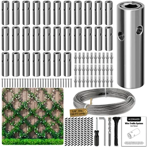 Wire Trellis Kit, 30-Set 1/8 Cylindrical Kit with 150ft Cable | T316 Marine Grade Stainless Steel, Wire Trellis System For Outdoor Climbing Plants Support, Wall And Garden Fence Espalier Wire Trellis Kit, 30-Set 1/8 Cylindrical Kit with 150ft Cable | T316 Marine Grade Stainless Steel, Wire Trellis System For Outdoor Climbing Plants Support, Wall And Garden Fence Espalier