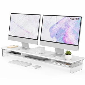 42.5" Dual Monitor Stand with Clear Acrylic Legs, White | Clear Acrylic, Storage Compartment, 2-tier Home Office Monitor Riser, Wide Large Desktop Shelf Fit Monitor/Laptop/Printer 42.5" Dual Monitor Stand with Clear Acrylic Legs, White | Clear Acrylic, Storage Compartment, 2-tier Home Office Monitor Riser, Wide Large Desktop Shelf Fit Monitor/Laptop/Printer