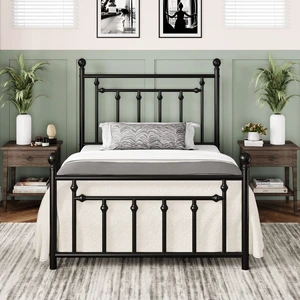 14'' Twin Size Metal Platform Bed Frame, Vintage Headboard, Black | 45'' Tall Victorian Headboard/Footboard/Mattress Foundation/Under Bed Storage/No Box Spring Needed/Easy Assembly/Noise Free 14'' Twin Size Metal Platform Bed Frame, Vintage Headboard, Black | 45'' Tall Victorian Headboard/Footboard/Mattress Foundation/Under Bed Storage/No Box Spring Needed/Easy Assembly/Noise Free