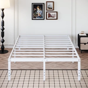 18 Inch White Full Size Bed Frame with High Storage | Steel Slats Platform No Box Spring Needed Mattress Foundation, Easy Assembly, Noise Free 18 Inch White Full Size Bed Frame with High Storage | Steel Slats Platform No Box Spring Needed Mattress Foundation, Easy Assembly, Noise Free