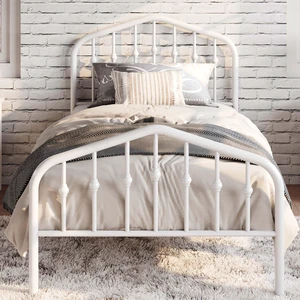 Twin Size Metal Bed Frame with Wrought Iron-Art Headboard, White | Victorian Style Metal Platform Bed Frame, Wrought Iron-Art Headboard and Footboard, Under-Bed Storage, No Box Spring Needed Twin Size Metal Bed Frame with Wrought Iron-Art Headboard, White | Victorian Style Metal Platform Bed Frame, Wrought Iron-Art Headboard and Footboard, Under-Bed Storage, No Box Spring Needed