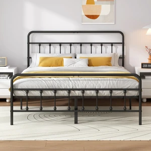 Queen Metal Bed Frame with Victorian Headboard & Footboard, Black | 14" Queen Metal Platform Frame, Heavy Duty Steel Slat Support, Noise Free, No Box Spring Needed, Easy Disassembly & Transport Queen Metal Bed Frame with Victorian Headboard & Footboard, Black | 14" Queen Metal Platform Frame, Heavy Duty Steel Slat Support, Noise Free, No Box Spring Needed, Easy Disassembly & Transport